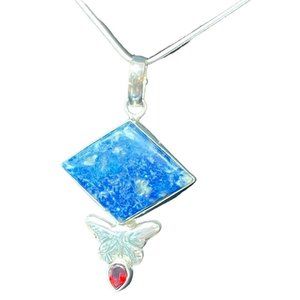 Lapis Lazuli Gemstone Pendant W/ Snake Chain 925 Solid Sterling Silver Necklace